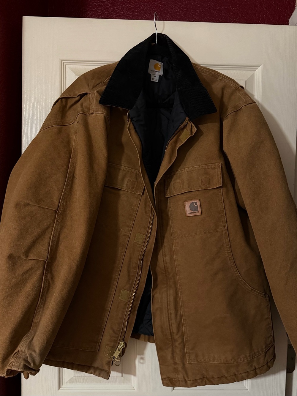 Men’s Carhartt Brown Duck Jacket with Black Corduroy Collar